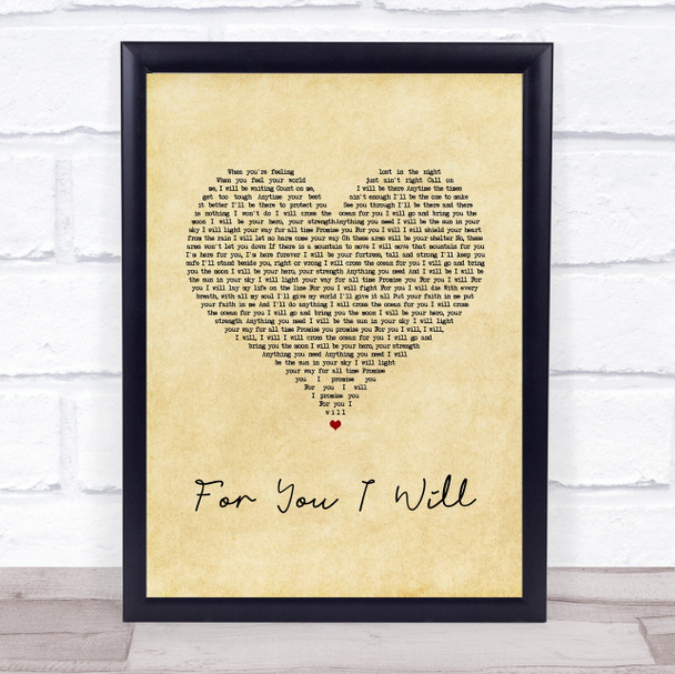 Monica For You I Will Vintage Heart Song Lyric Print