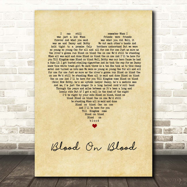 Bon Jovi Blood On Blood Vintage Heart Song Lyric Print