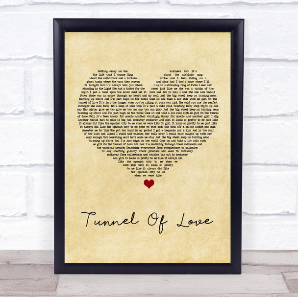 Dire Straits Tunnel Of Love Vintage Heart Song Lyric Print