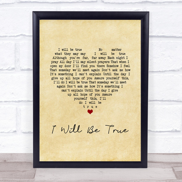 Elvis Presley I Will Be True Vintage Heart Song Lyric Print