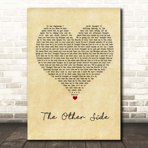 Jason Derulo The Other Side Vintage Heart Song Lyric Print