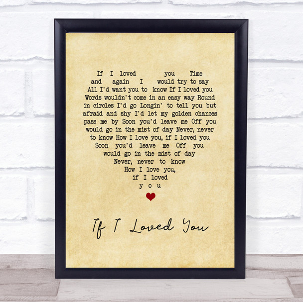 Josh Groban If I Loved You Vintage Heart Song Lyric Print