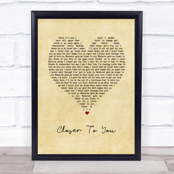 Adam Lambert Closer To You Vintage Heart Song Lyric Print