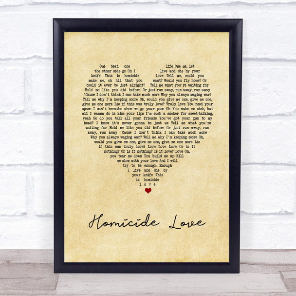 James Arthur Homicide Love Vintage Heart Song Lyric Print