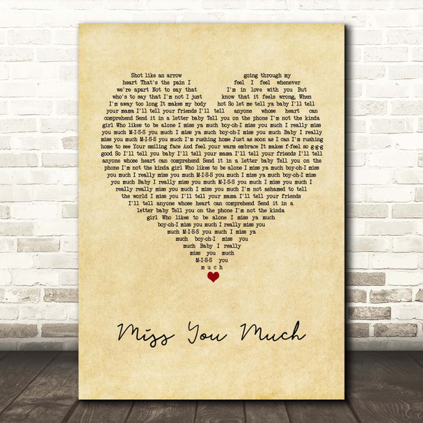 Janet Jackson Miss You Much Vintage Heart Song Lyric Print