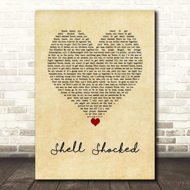 Juicy J Shell Shocked Vintage Heart Song Lyric Print