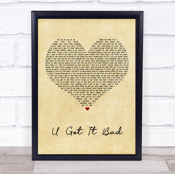 Usher U Got It Bad Vintage Heart Song Lyric Print