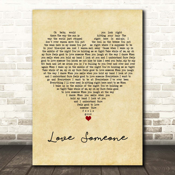 Brett Eldredge Love Someone Vintage Heart Song Lyric Print