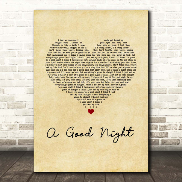 John Legend A Good Night Vintage Heart Song Lyric Print