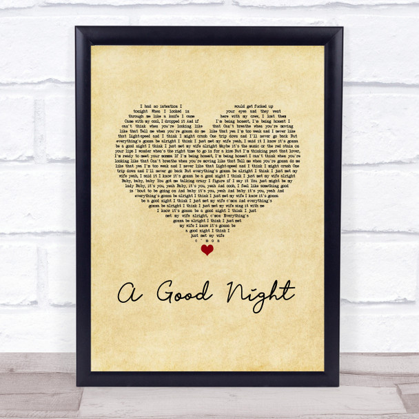 John Legend A Good Night Vintage Heart Song Lyric Print