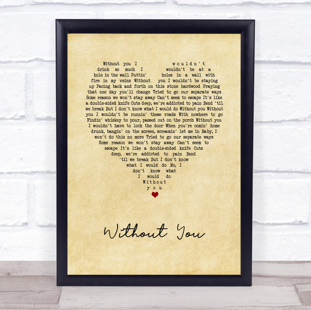 Ryan Upchurch Without You Vintage Heart Song Lyric Print