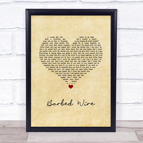 Tom Grennan Barbed Wire Vintage Heart Song Lyric Print