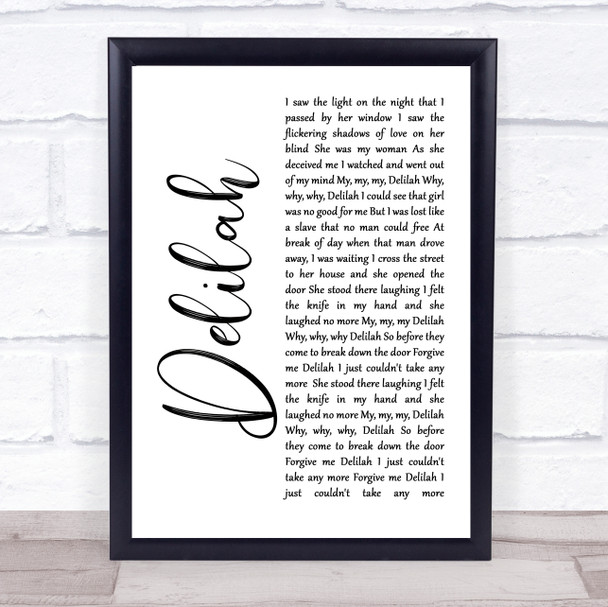 Tom Jones Delilah White Script Song Lyric Quote Print