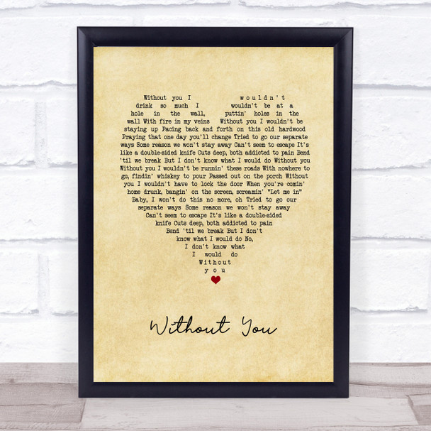 Upchurch Without You Vintage Heart Song Lyric Print