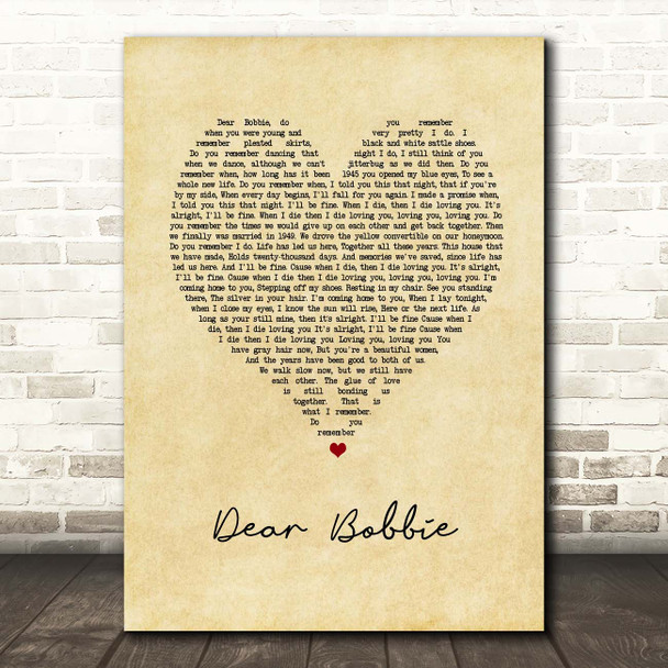 Yellowcard Dear Bobbie Vintage Heart Song Lyric Print