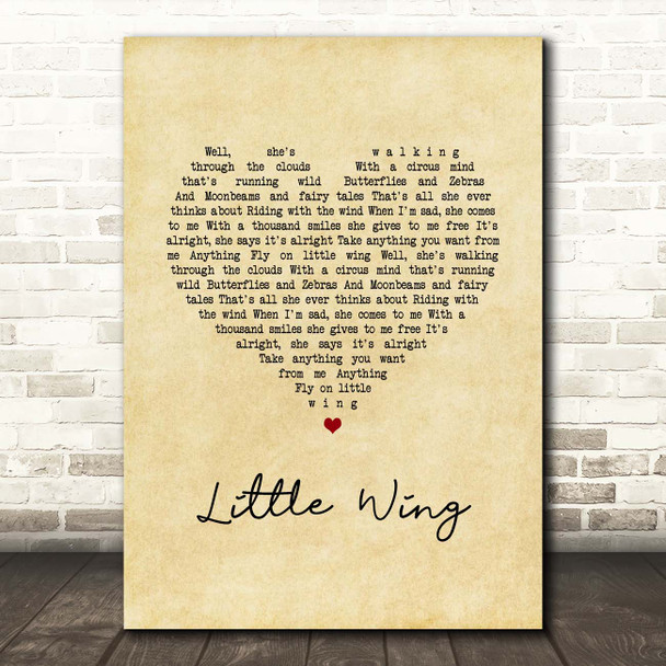 Jimi Hendrix Little Wing Vintage Heart Song Lyric Print