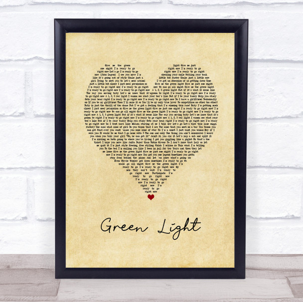 John Legend Green Light Vintage Heart Song Lyric Print