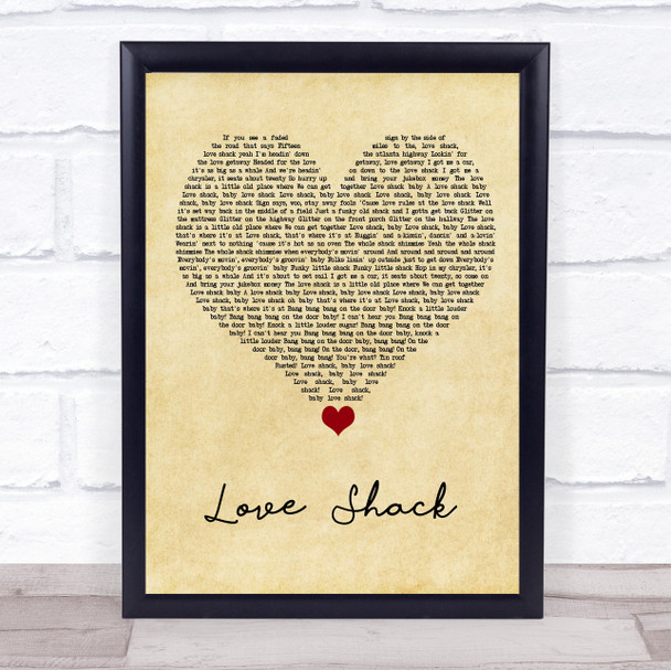 B-52s Love Shack Vintage Heart Song Lyric Print