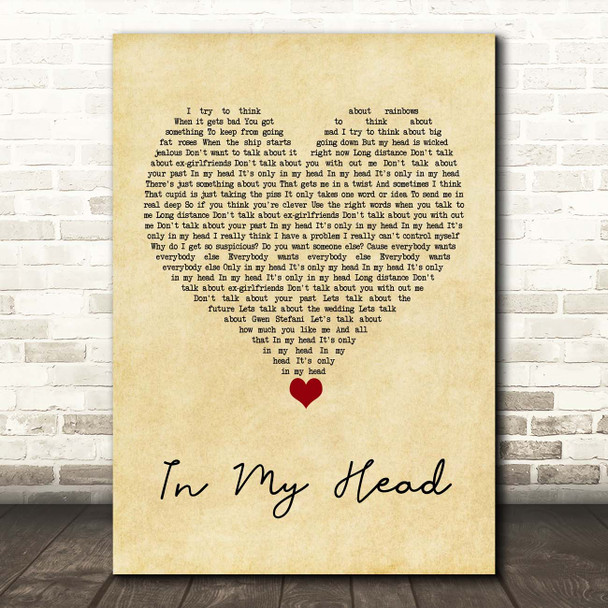 No Doubt In My Head Vintage Heart Song Lyric Print
