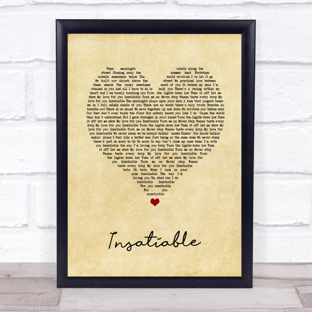 Darren Hayes Insatiable Vintage Heart Song Lyric Print