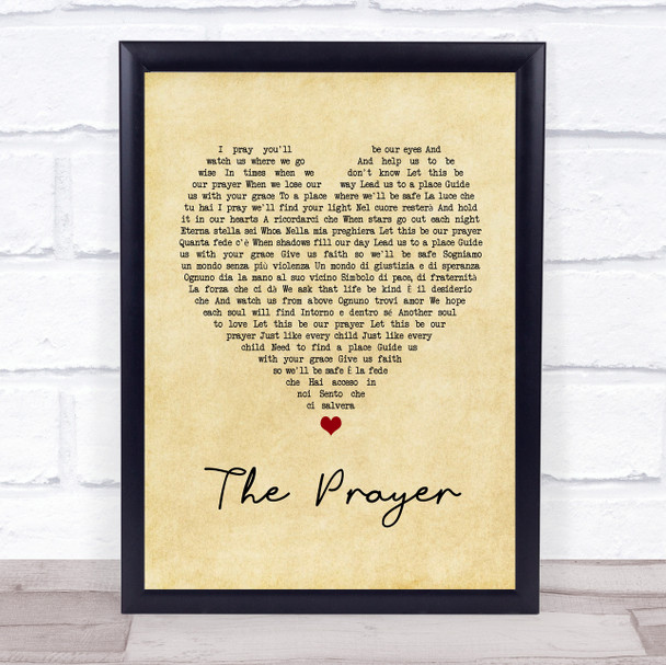 Andrea Bocelli & Celine Dion The Prayer Vintage Heart Song Lyric Print