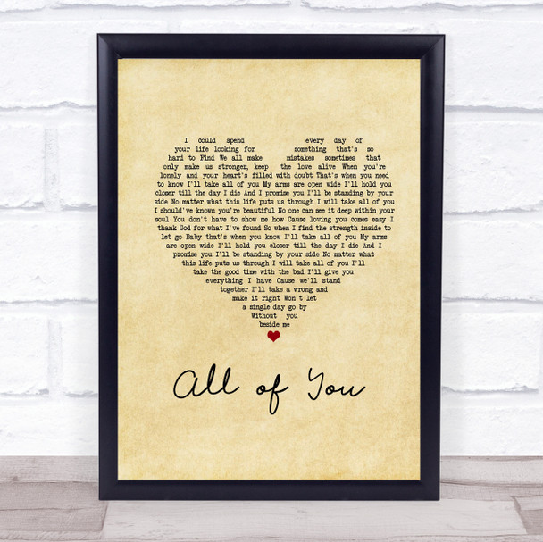 Journey South All of You Vintage Heart Song Lyric Print