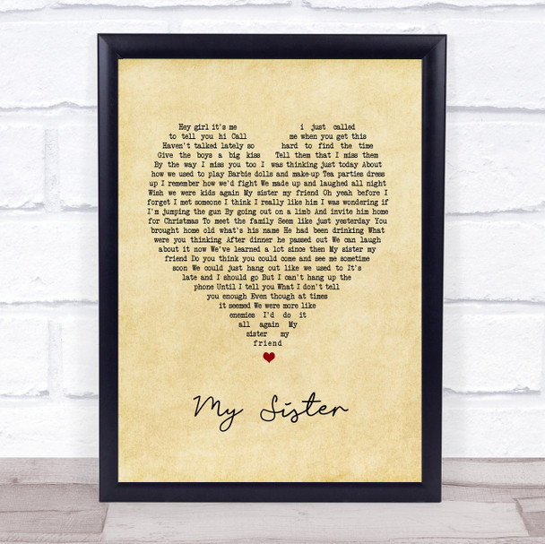 Reba McEntire My Sister Vintage Heart Song Lyric Print