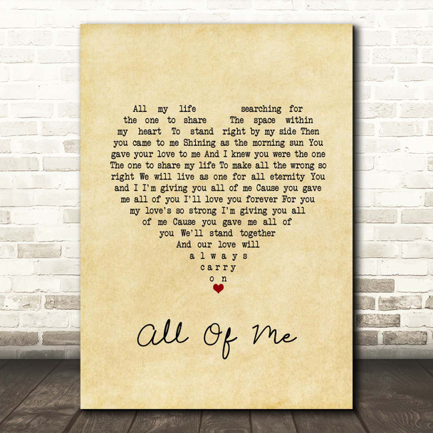 Stryper All Of Me Vintage Heart Song Lyric Print