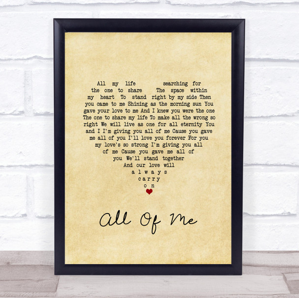 Stryper All Of Me Vintage Heart Song Lyric Print