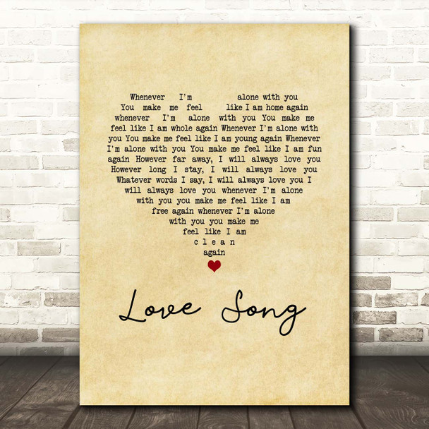 The Cure Love Song Vintage Heart Song Lyric Print