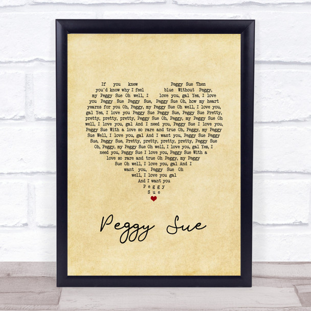 Buddy Holly Peggy Sue Vintage Heart Song Lyric Print