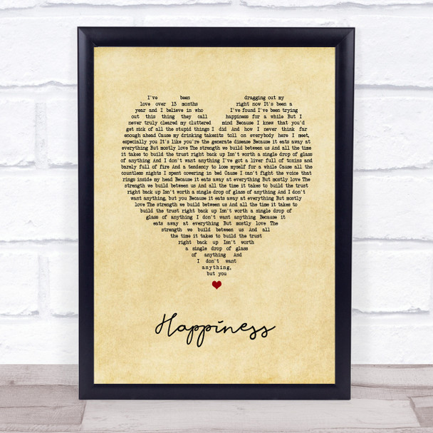 Deaf Havana Happiness Vintage Heart Song Lyric Print