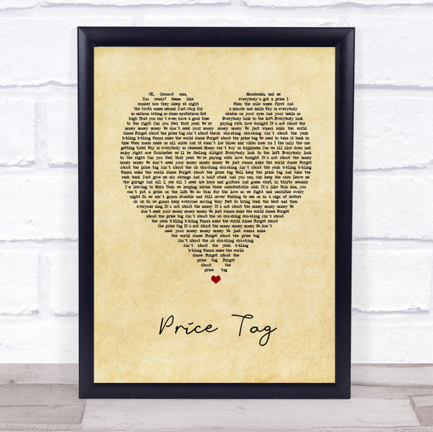 Jessie J Price Tag Vintage Heart Song Lyric Print