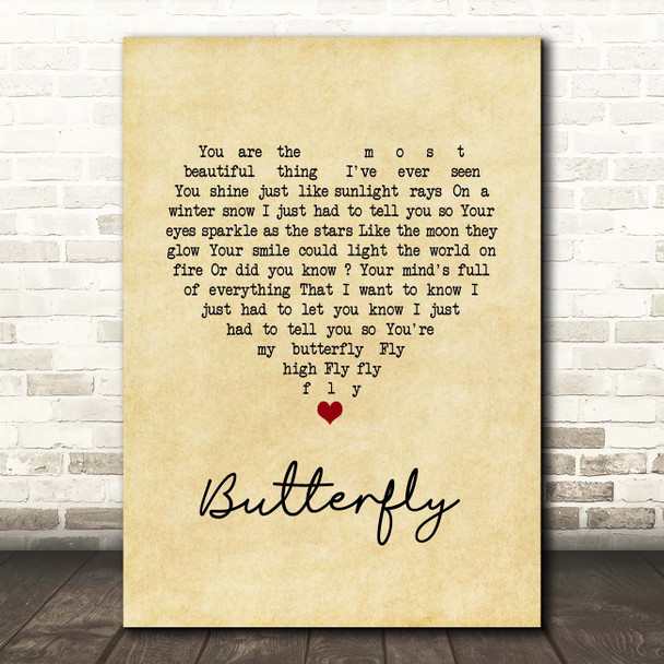 Lenny Kravitz Butterfly Vintage Heart Song Lyric Print