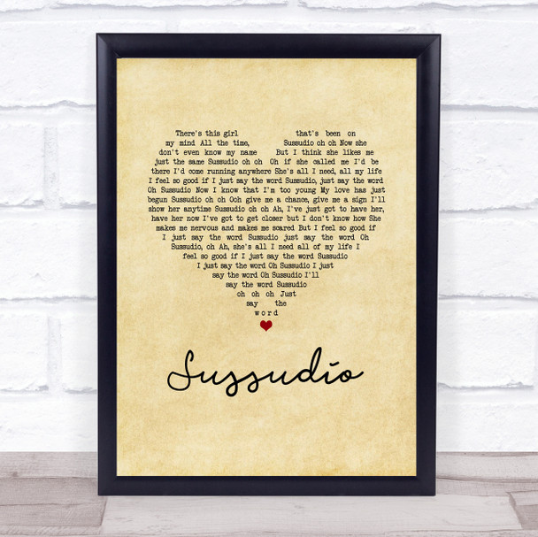 Phil Collins Sussudio Vintage Heart Song Lyric Print