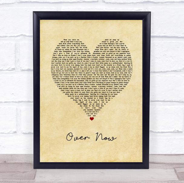 Post Malone Over Now Vintage Heart Song Lyric Print