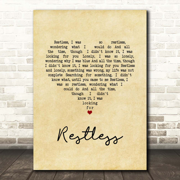 Sonny Burgess Restless Vintage Heart Song Lyric Print