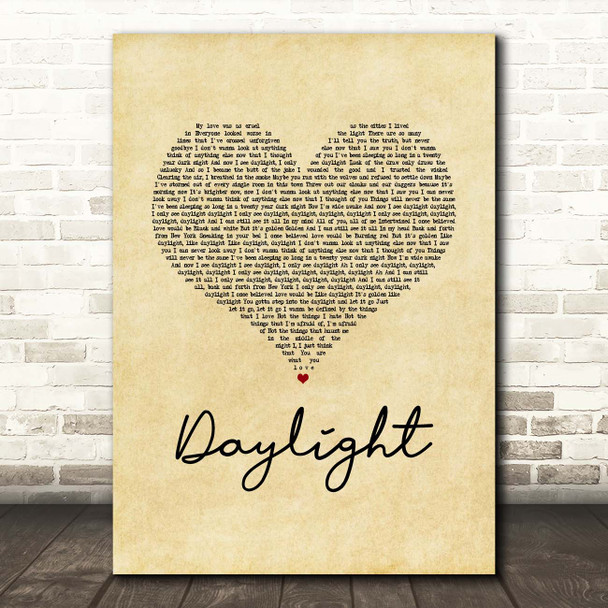 Taylor Swift Daylight Vintage Heart Song Lyric Print
