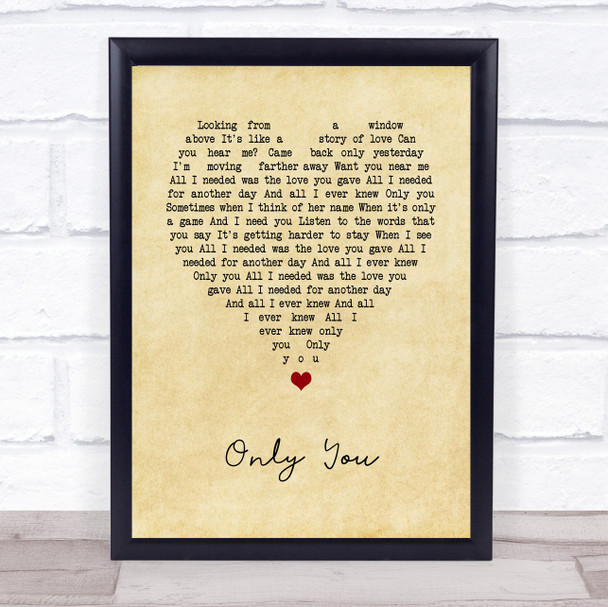 Alistair griffin Only You Vintage Heart Song Lyric Print