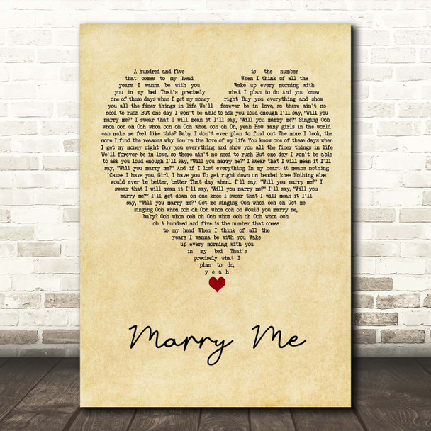 Jason Derulo Marry Me Vintage Heart Song Lyric Print