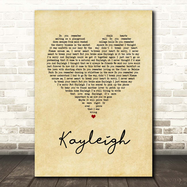 Marillion Kayleigh Vintage Heart Song Lyric Print