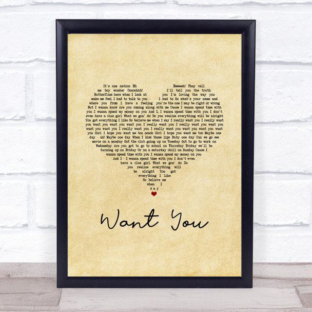 Ayo Jay Want You Vintage Heart Song Lyric Print