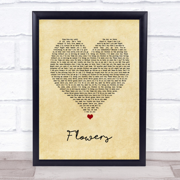 Nathan Dawe Flowers Vintage Heart Song Lyric Print