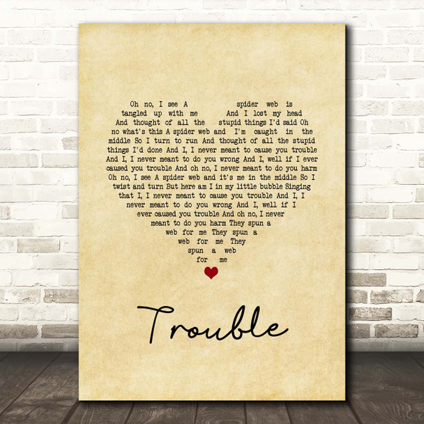 Coldplay Trouble Vintage Heart Song Lyric Print