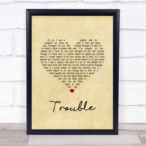 Coldplay Trouble Vintage Heart Song Lyric Print