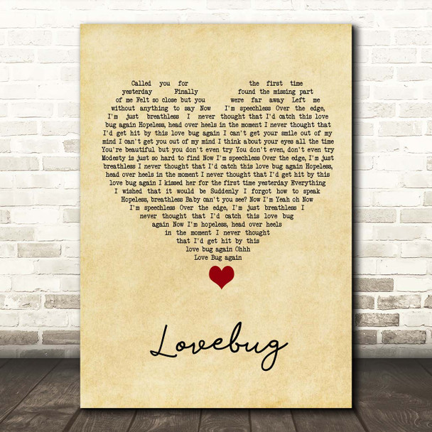 Jonas Brothers Lovebug Vintage Heart Song Lyric Print