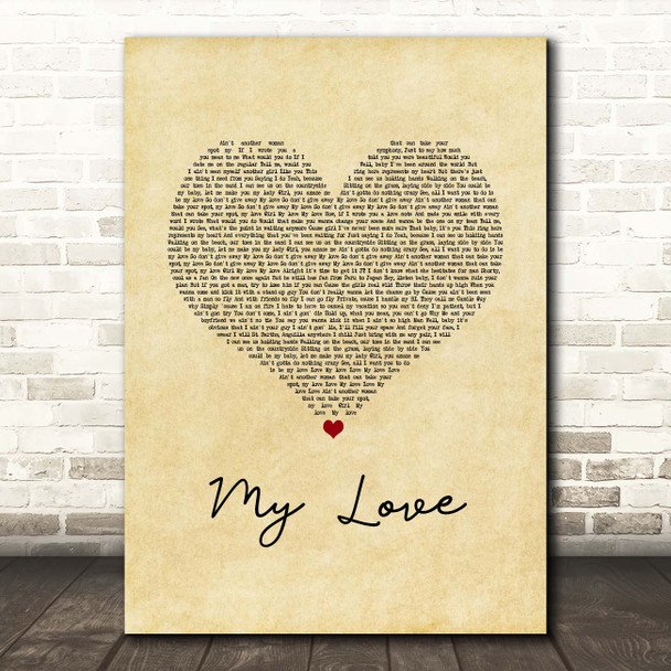 Justin Timberlake feat. T.I. My Love Vintage Heart Song Lyric Print
