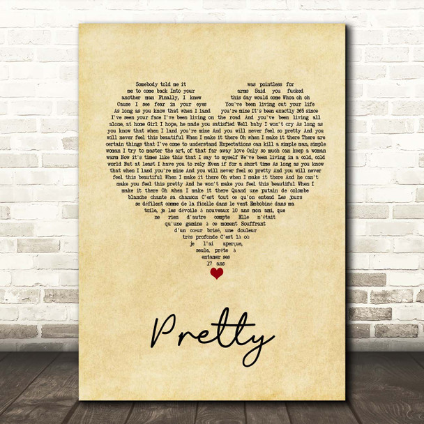 The Weeknd Pretty Vintage Heart Song Lyric Print