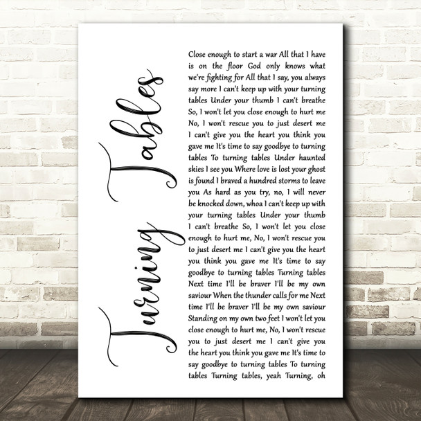Adele Turning Tables White Script Song Lyric Quote Print