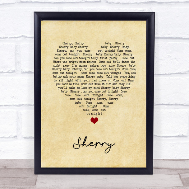 Frankie Valli Sherry Vintage Heart Song Lyric Print